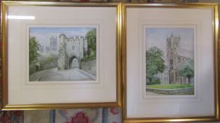 Pair of gilt framed watercolours of Lincoln Cathedral by A H Findley 51.5 cm x 47 cm and 45 cm x
