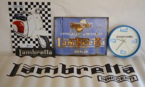 Lambretta Dealer enamel sign 30 cm x 41 cm, Lambretta sign, modern Lambretta sign, a wall clock &