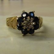 9ct gold sapphire and diamond ring size W total weight 3.8 g