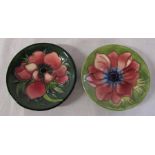 2 Moorcroft pin dishes - anemone and poppy pattern D 12 cm