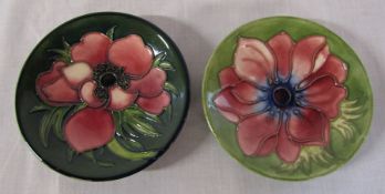 2 Moorcroft pin dishes - anemone and poppy pattern D 12 cm