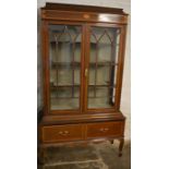 Late Victorian / early Edwardian inlaid mahogany display cabinet with two astragal glazed doors