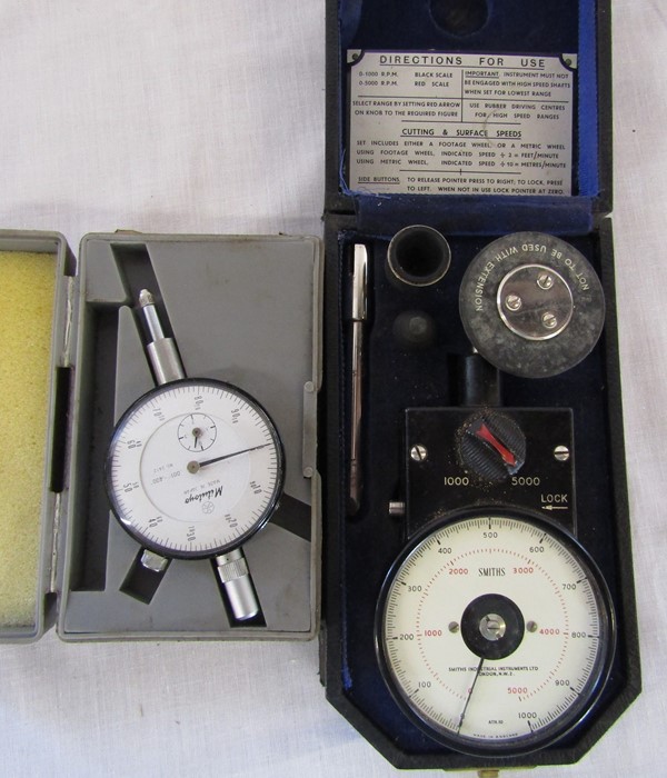 Minutoys dial indicator & a Smiths Industrial Instruments Ltd Tachometer speed indicator