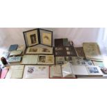 Various vintage photograph / social history albums, stamps, coins, album of postal envelopes etc