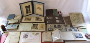 Various vintage photograph / social history albums, stamps, coins, album of postal envelopes etc