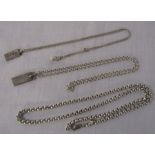 3 silver chains together with 3 silver pendants / bars total weight 1.76 ozt
