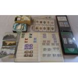 Selection of cigarette cards, postcards, mint stamps and FDCs