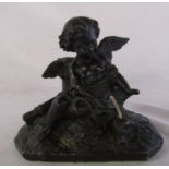 Spelter cherub figure match / spill holder with wick patented B.B & Co London 30 September 1847