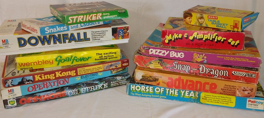 Selection of vintage board games including Merit Table Basketball, Striker Diving Goal Keepers and