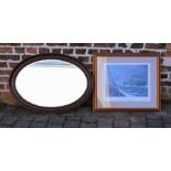 Oval wall mirror and a limited edition pencil signed print of a Trawler