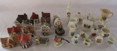 Selection of crested china (inc Lincolnshire), miniature cottages and a pheasant etc