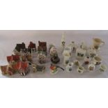 Selection of crested china (inc Lincolnshire), miniature cottages and a pheasant etc