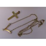 9ct gold cross and a 9ct gold pendant and chain with diamond accent (clasp af) total weight 1.9 g