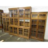 Large early 20th century oak sectional display bookcase (missing a handle) W 306 cm H 190 cm (please