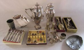 Various silver plate inc cutlery and coffee spoons & a Gesetzl Gesch WMF dish