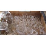 Boxed of assorted glassware inc jugs, wine glasses, sherry glasses, vases etc