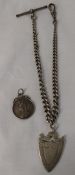 Silver graduated Albert chain and 2 fobs 1.4ozt