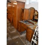 Burr walnut veneer bedroom suite comprising 2 wardrobes, bedside cabinet, dressing table & a