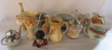 Various ceramics inc jugs, chamber pot, biscuit barrel, Poole planter / vase & an African cast