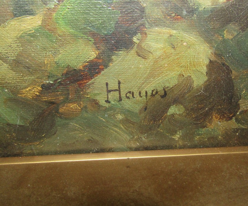 Large gilt framed and glazed oil on canvas of a seascape / coastal scene by Hayes signed 'Hayes' - Bild 2 aus 3