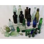 Selection of old glass bottles including Jos. Hill Ltd Irby