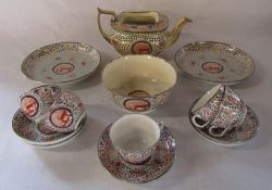 19th century Staffordshire part tea service decorated with silver lustre in a floral design and a