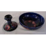 Moorcroft anemone pattern bowl D 16 cm H 6.5 cm (slight wear to part of tubing) and candlestick H