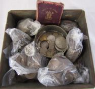 Box of assorted old coins inc Festival of Britain 1951 five shillings, old pennies and halfpennies &