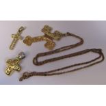 9ct gold chain with 9ct gold cross weight 5.5 g, 18ct gold and cubic zirconia cross 1.8 g & tested