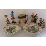 Various ceramics inc large Royal Doulton character jug - Tommy Meller, character plates D 6279 & D