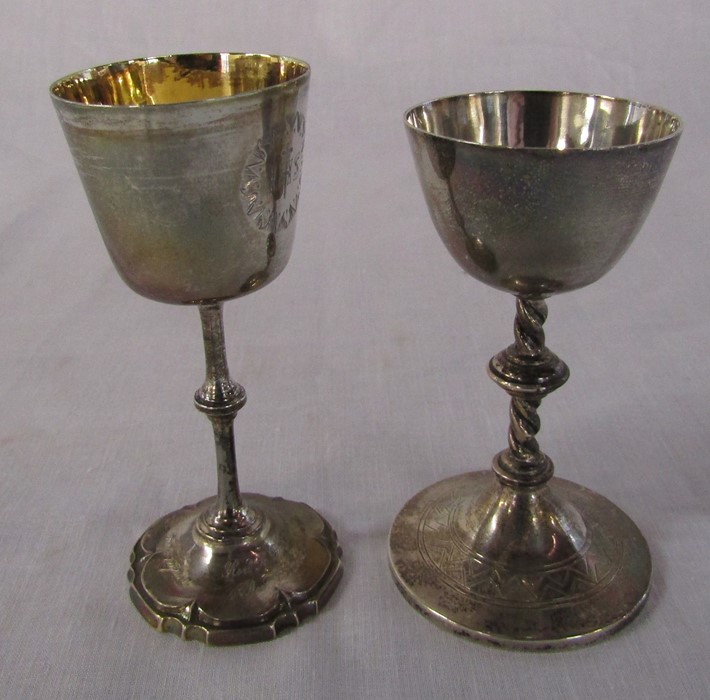 2 silver miniature travelling communion chalices Sheffield 1863 H 10 cm weight 1.67 ozt and London
