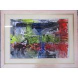 Framed acrylic abstract painting entitled 'St Just' by Vaughan Warren (RAS) 93 cm x 70 cm (size