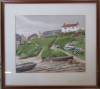 Framed watercolour of moored boats on the beach by Norwich artist Tom Griffiths (1902-1990) signed
