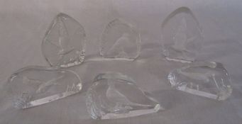 6 Wedgwood glass animal paperweights
