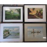 Group of 4 x Malaysian watercolours by M Nor 55 cm x 45 cm (size including frame)