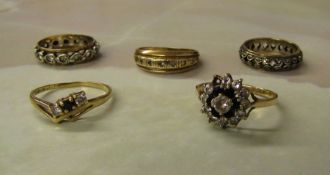 5 9ct gold / silver rings consisting of cubic zirconia, marcasite & sapphire (some have been
