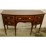 Late 19th century mahogany Georgian style bow fronted sideboard with inlay on tapering legs H 92cm W