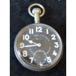 Long pendant RAF pocket watch 'Non-Luminous R.A.F. Repair' to dial & AM  AS with arrow to back