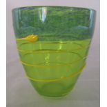Ed Burke green studio glass vase signed to underside H 13 cm