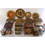Collection of Polish wooden boxes and carved plates