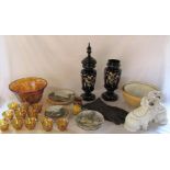 Various ceramics inc T G Green mixing bowls, pair of Staffordshire style dogs and collectors plates,