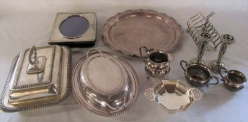 Assorted silver plate inc tureens, tray and toast rack