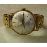 Gents 9ct gold Perona 21 jewel Incabloc watch (inscribed to back) with elasticated rolled gold and