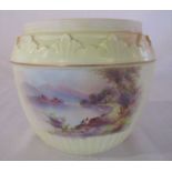 Hand painted biscuit barrel by Walter Stinton 'Loch Katrine' missing lid and handle.  Locke & Co,