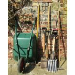 Wheelbarrow and gardening tools
