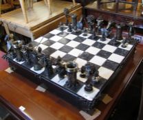 Large modern bespoke chess set with metal pieces made from reclaimed welded metal 82 cm x 82 cm (The