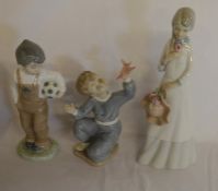 2 Nao boy figures & figurine of a young lady