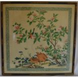 Oriental picture of birds in a landscape in a lacquer frame, with artists signature in bottom