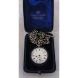 F K Perkins & Son Wakefield swiss made silver ladies fob watch and chain (t bar not silver) in