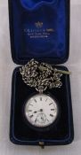 F K Perkins & Son Wakefield swiss made silver ladies fob watch and chain (t bar not silver) in